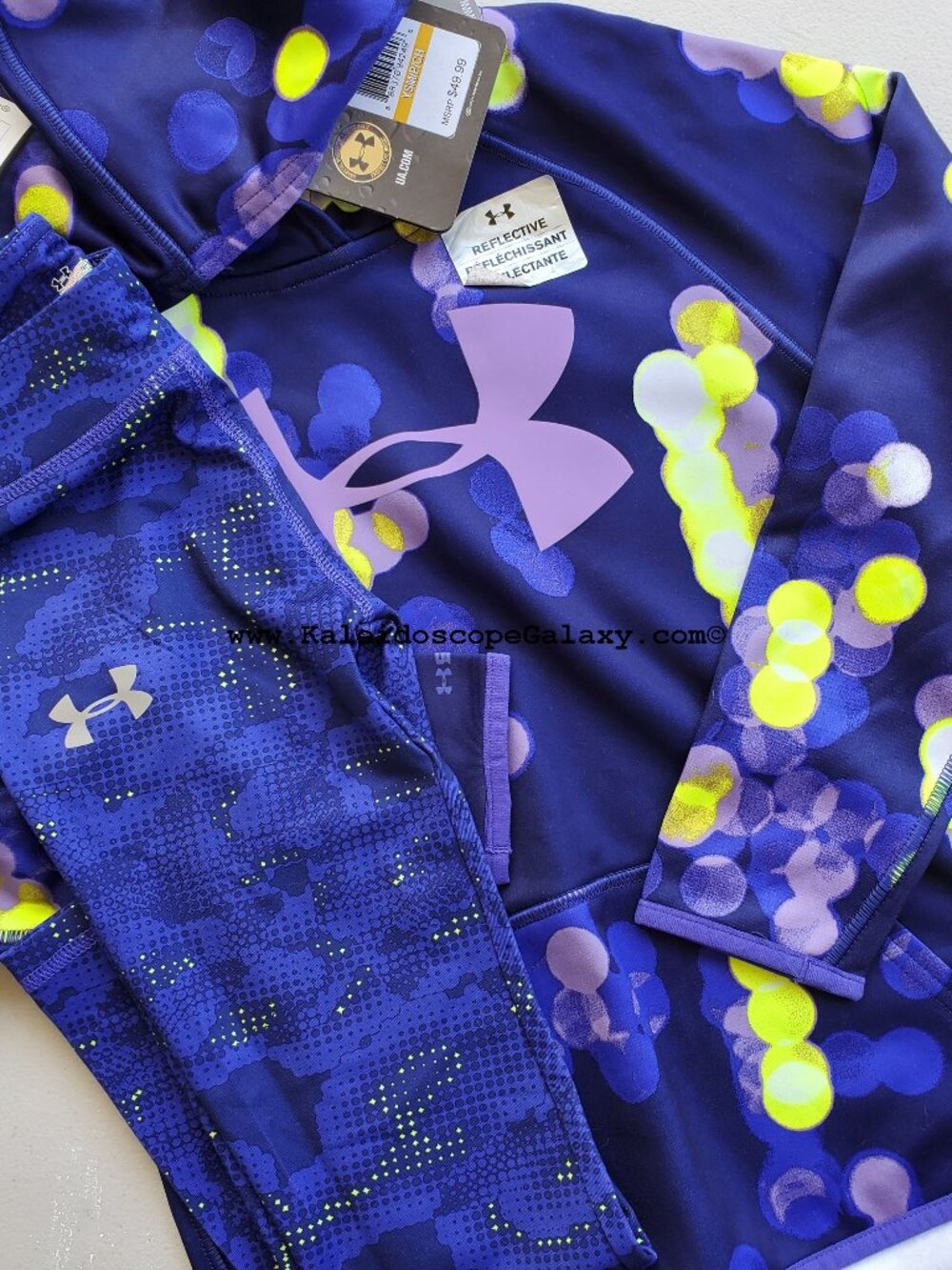 Under Armour Girls 6X Leggings & Size Small Hoodie Sweatshirt Purple Yellow